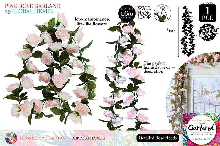 Artificial Rose Garland Pink 29 Heads / 1.6 mtr long